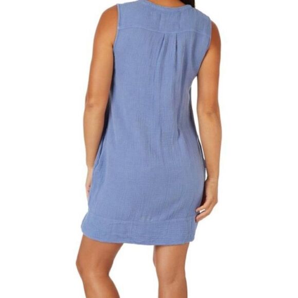 LOLA RIVER Womens LARGE Solid Pleated Button Front Swing Dress - BLUE - Picture 5 of 9